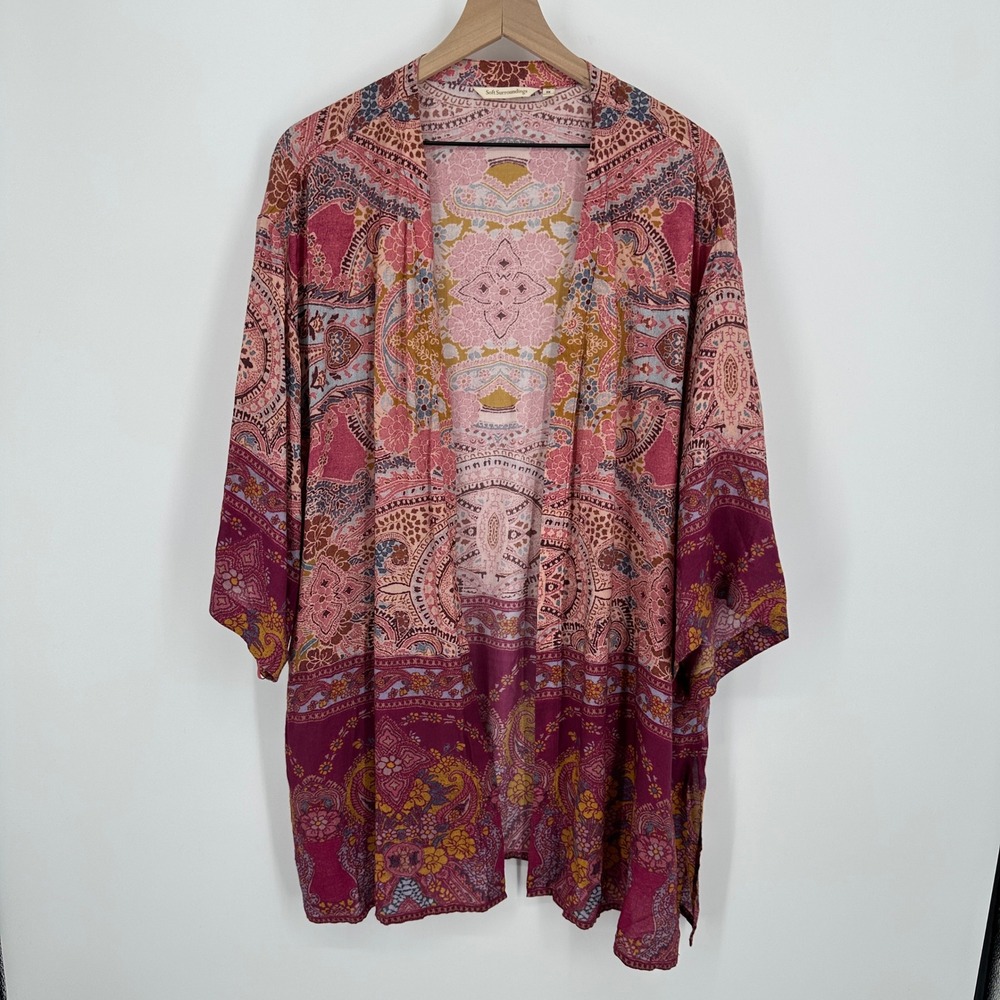 Soft Surroundings Cardigan Kimono 2X Pink Paisley Open Front Layering Boho